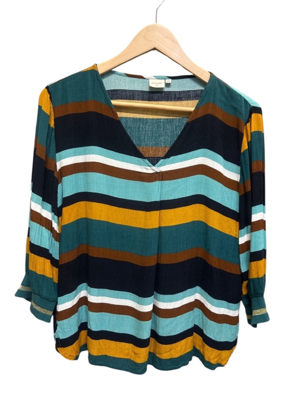 Cream Multicolor 3/4 Sleeve Striped Blouse Top Size XS (34)